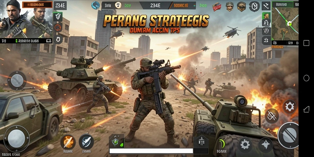 Screenshot menunjukkan aksi intens pertempuran TPS di 234E.