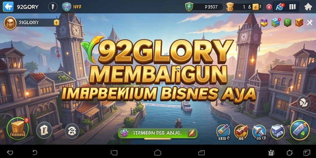 Tampilan gameplay <strong>92GLORY</strong> yang menunjukkan pembangunan bisnis yang strategis.