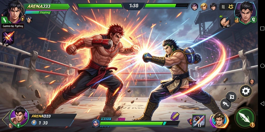 Tangkapan layar gameplay ARENA333 menampilkan pertarungan mempertaruhkan kekuatan.