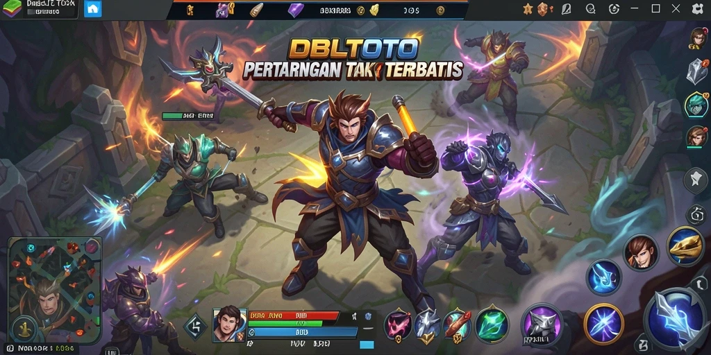 Tangkapan layar utama DBLTOTO menampilkan aksi pertarungan MOBA yang intens.