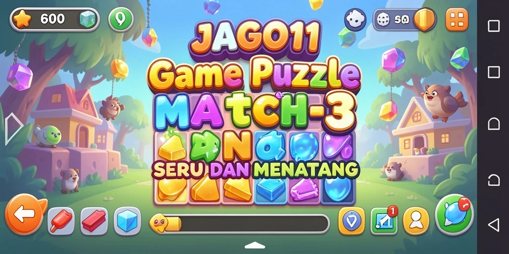 Gameplay JAGO11 yang seru dan penuh warna dalam tantangan Match-3.
