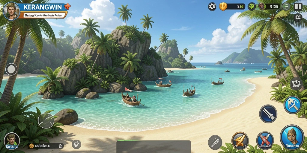 Tampilan gameplay menarik dalam KERANGWIN yang menampilkan pertempuran strategis.