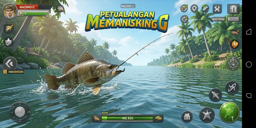 Gameplay MASBRO12 yang mendebarkan saat memancing ikan berbagai jenis.