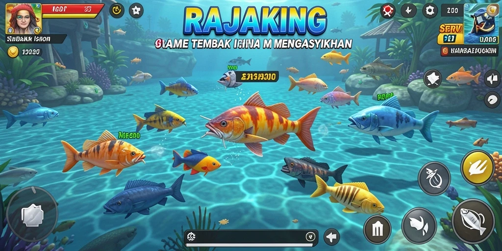 Screenshot menunjukkan aksi seru menembak ikan di RAJAKING.