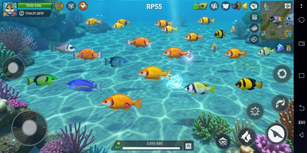 Screenshot gameplay RP55 menampilkan aksi menembak ikan yang menegangkan.