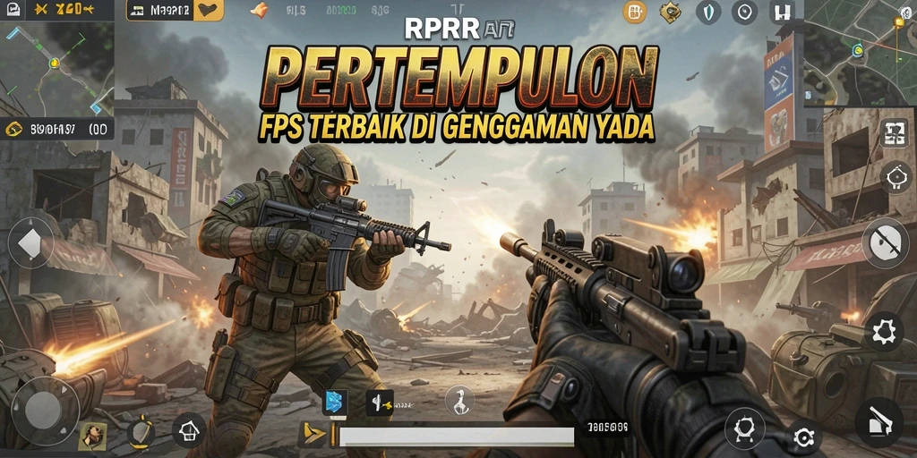 Screenshot RPRR menampilkan pertempuran epik dalam arena FPS.