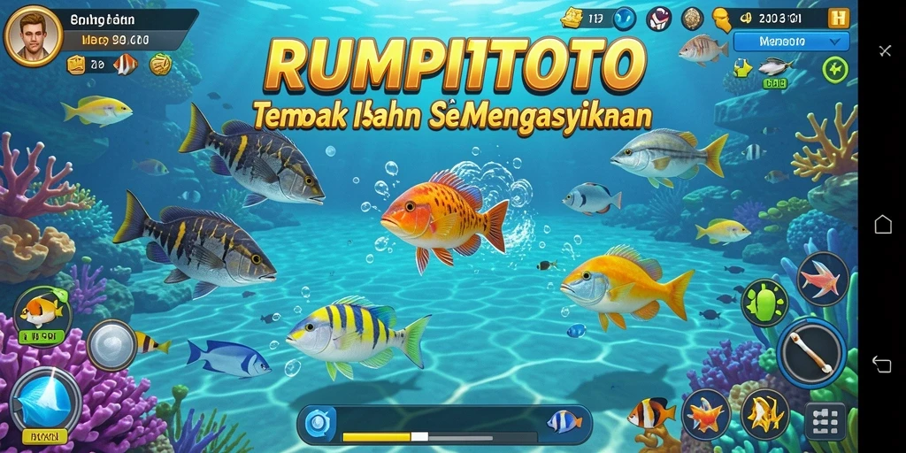 Tampilan gameplay RUMPITOTO menampilkan aksi tembak ikan yang seru.