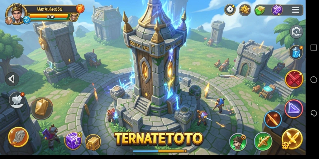 Tampilan gameplay TERNATETOTO yang seru dalam pertahanan menara.