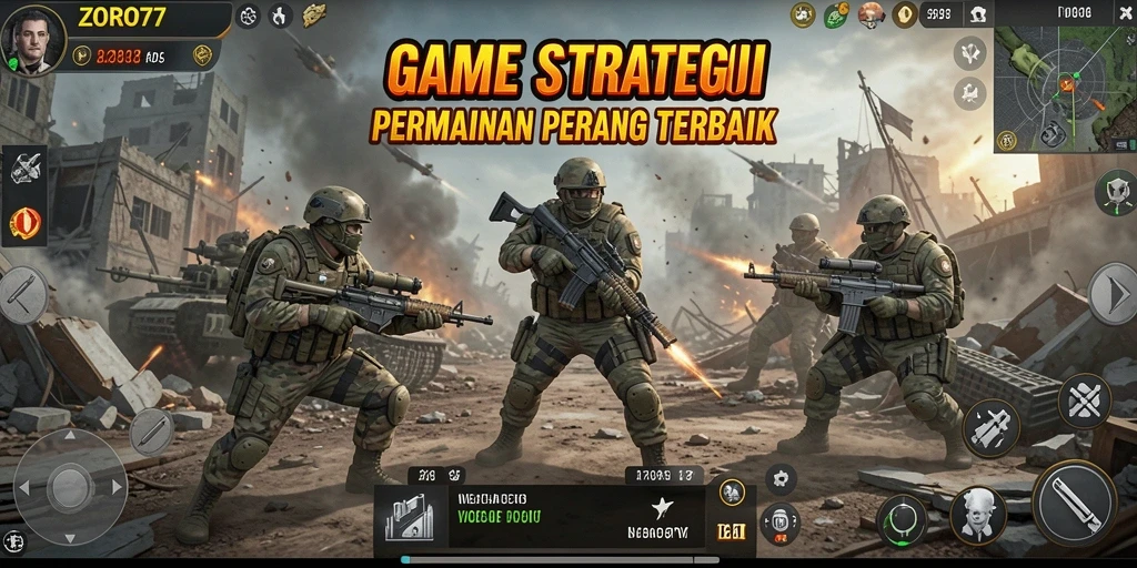 Screenshot gameplay ZORO77 menampilkan pertempuran strategis yang seru.
